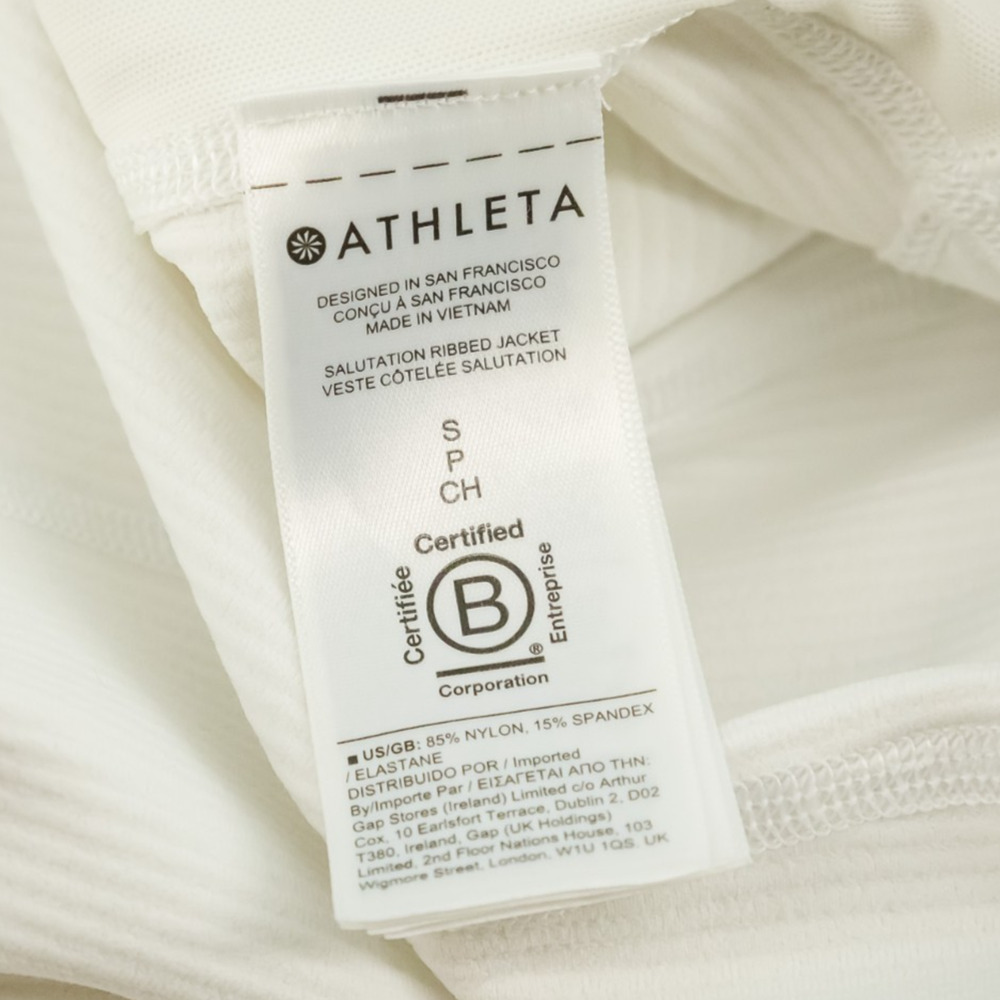 Athleta Size Small S Salutation White Solid Ribbed Full Zip Active Jacket - Picture 5 of 8